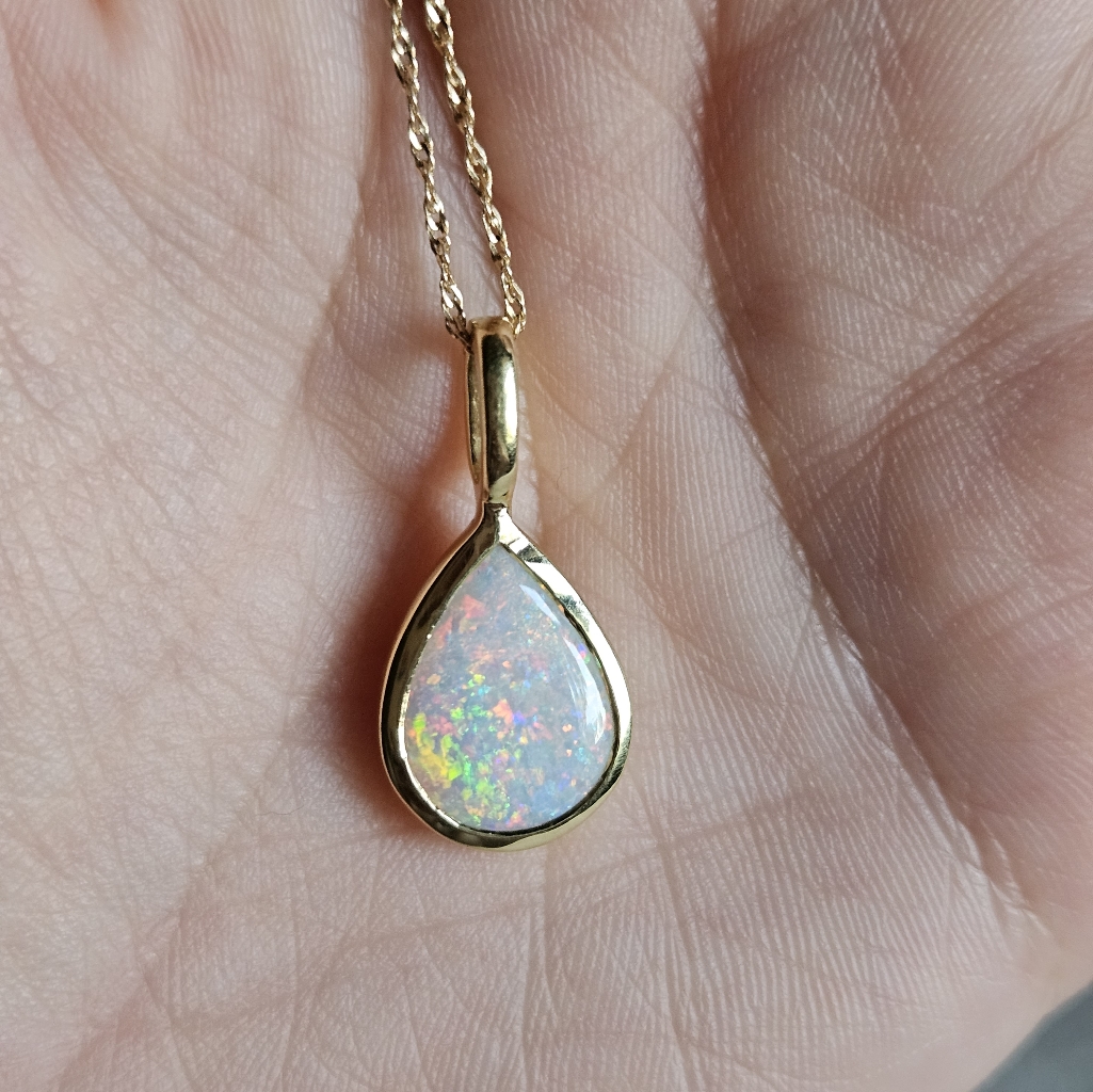 Opal Pendant Opal Teardrop Pendant Gold Bezel